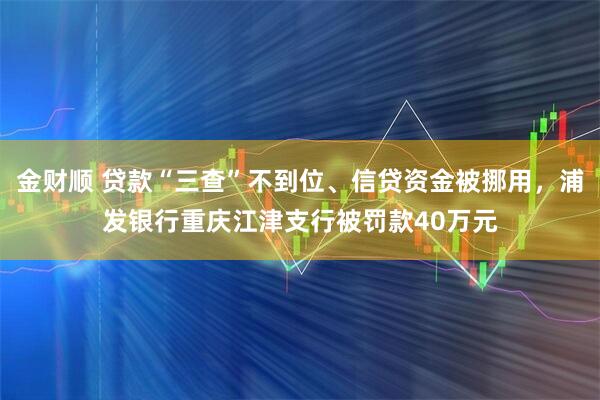 金财顺 贷款“三查”不到位、信贷资金被挪用，浦发银行重庆江津支行被罚款40万元